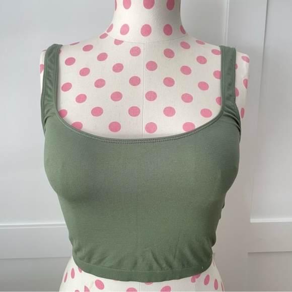 SOLD - Free People Intimately Scoop Crop Top Seamless Olive Green M/L - Picture 2 of 7